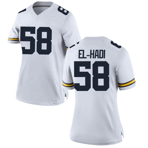 Giovanni El-Hadi Michigan Wolverines Women's NCAA #58 White Game Brand Jordan College Stitched Football Jersey WXO7854EC